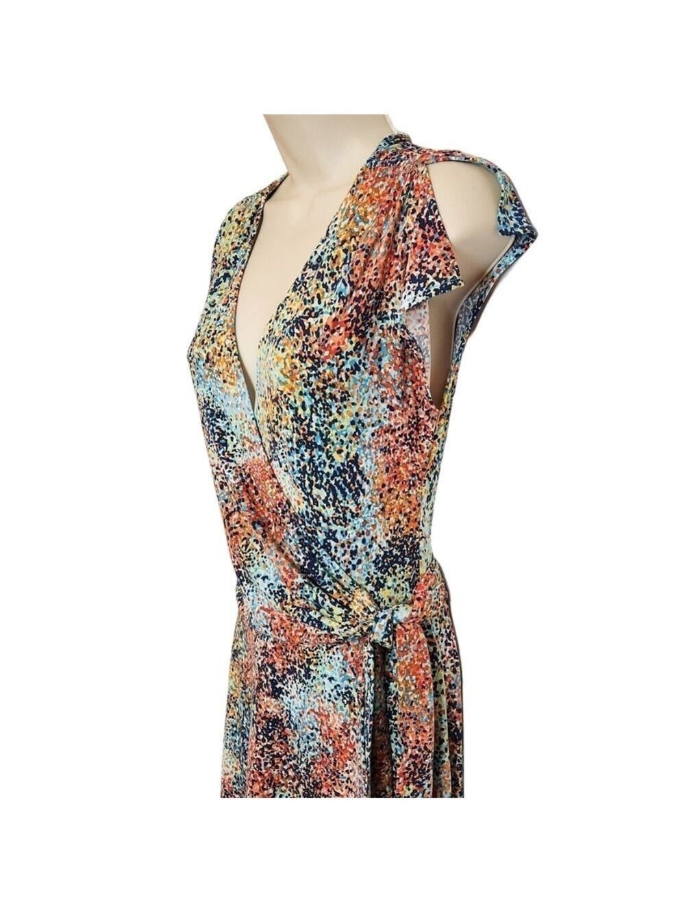 BCBG Max Azria Rainbow Dot Faux Wrap Knit Midi Dress Small - Picture 4 of 11